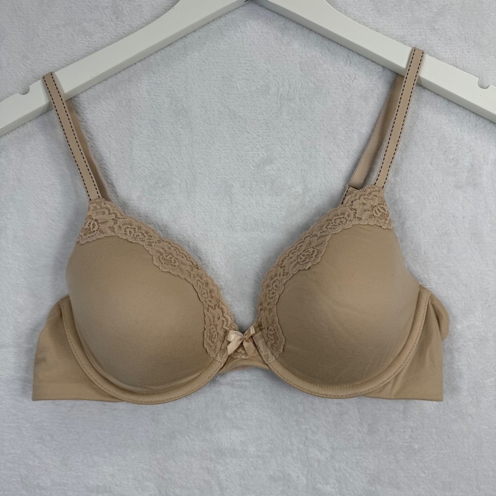Maidenform Comfort Devotion Lace Trim Demi Bra Tan Nude 34B 09404 Underwire